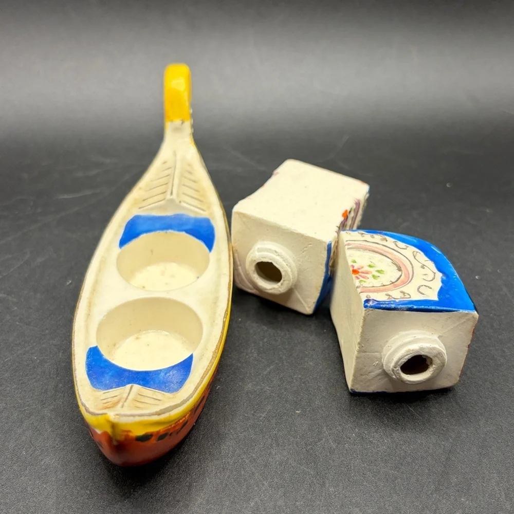 Meiko Vintage Hand Painted Ceramic Gondola Ship Boat Salt & Pepper Shaker, Japan
